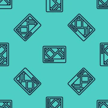 Black line Gps device with map icon isolated seamless pattern on green Stock Illustration