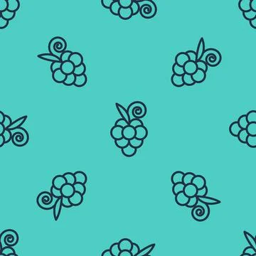 Black line Grape fruit icon isolated seamless pattern on green background Illustrazione stock