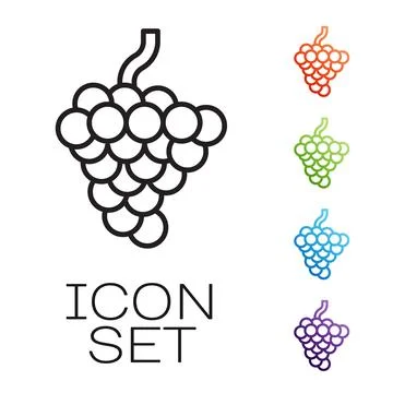 Black line Grape fruit icon isolated on white background. Set icons colorfu.. Stock Illustration