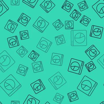 Black line Graph, chart, diagram, infographic icon isolated seamless pattern on Illustrazione stock