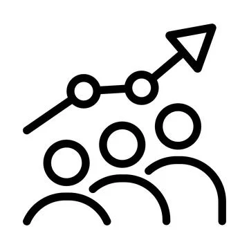 Black line graph with circles and arrow on white background black and white Stock Illustration