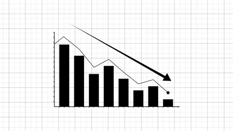 Black line graph crash animation with smooth bar data progress falling. Stock Footage 326255491