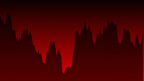 Black line graph on red background chart of stock market investment trading. Stock Footage 83223004