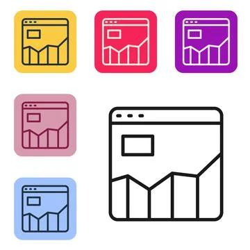 Black line Graph, schedule, chart, diagram, infographic, pie graph icon isolated Ilustración de archivo