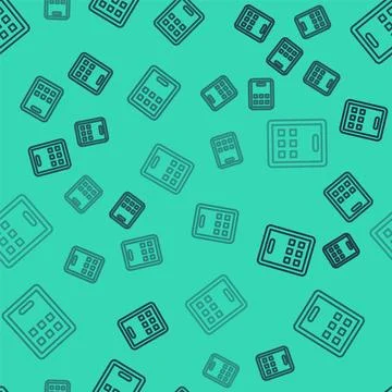 Black line Graphic tablet icon isolated seamless pattern on green backgroun.. Stock Illustration