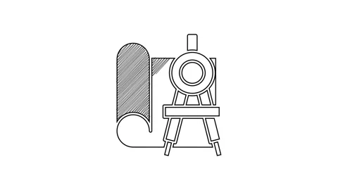 Black line Graphing paper for engineering and drawing compass icon isolated on Stock Footage 201457509