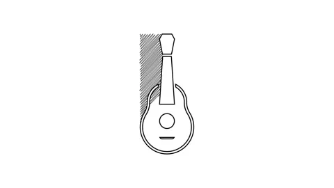 Black line Guitar icon isolated on white background. Acoustic guitar. String Stock Footage 201528754