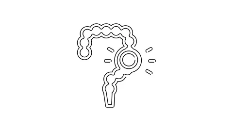 Black line Gut constipation icon isolated on white background. Bowel problems Stock Footage 140695716