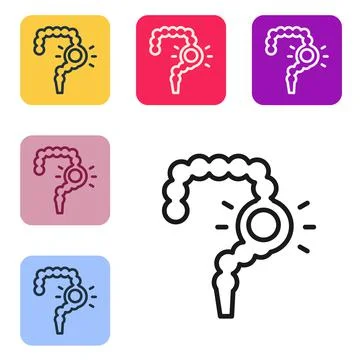 Black line Gut constipation icon isolated on white background. Bowel problems Stock Illustration