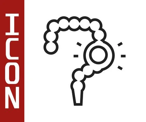 Black line Gut constipation icon isolated on white background. Bowel problems Stock Illustration