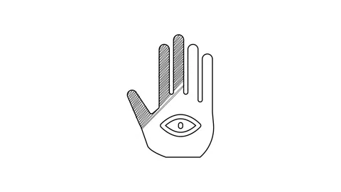 Black line Hamsa hand icon isolated on white background. Hand of Fatima - amulet Stock Footage 201526482