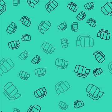 Black line Hand grenade icon isolated seamless pattern on green background. Bomb Illustrazione stock