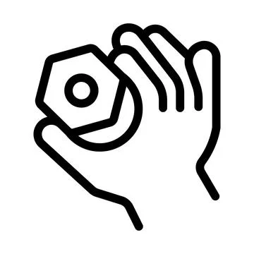 Black line hand holding hexagonal nut line black white background Illustrazione stock