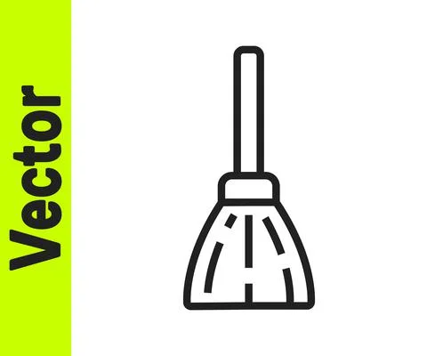 Black line Handle broom icon isolated on white background. Cleaning service Illustration