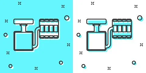 Black line Handle detonator for dynamite icon isolated on green and white Stock Illustration