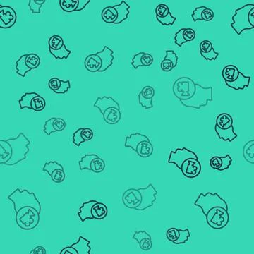 Black line Head with camera icon isolated seamless pattern on green background イラスト素材