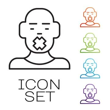 Black line Head of deaf and dumb guy icon isolated on white background. Dumbn Stock Illustration
