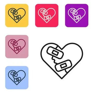 Black line Healed broken heart or divorce icon isolated on white background 库存插图
