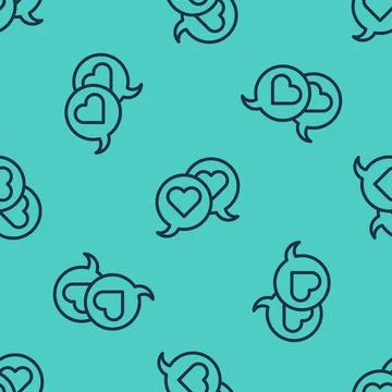 Black line Heart in speech bubble icon isolated seamless pattern on green Stock Illustration