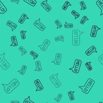 Black line Hello in different languages icon isolated seamless pattern on g.. Stock Illustration