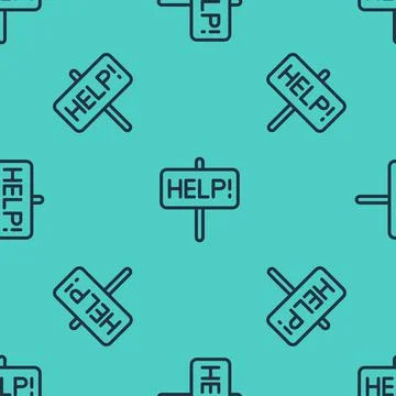 Black line Help icon isolated seamless pattern on green background. Vector Stock Illustration