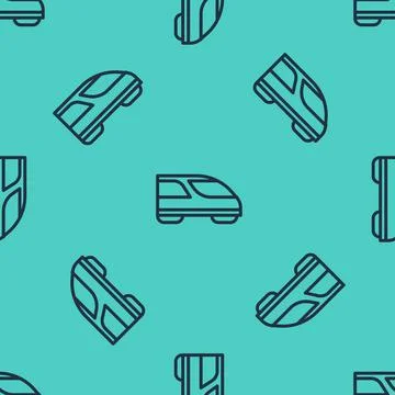 Black line High-speed train icon isolated seamless pattern on green background Stock Illustration