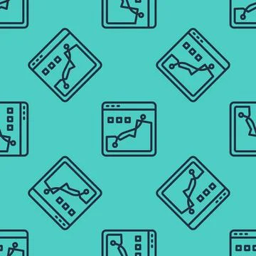 Black line Histogram graph photography icon isolated seamless pattern on green Stock Illustration