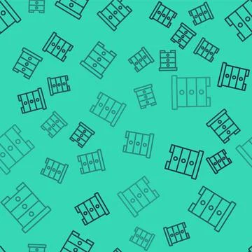 Black line Hive for bees icon isolated seamless pattern on green background 库存插图