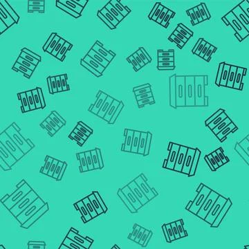 Black line Hive for bees icon isolated seamless pattern on green background.. Stock Illustration