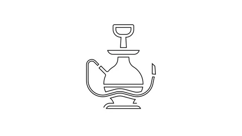 Black line Hookah icon isolated on white background. 4K Video motion graphic Stock Footage 160290941