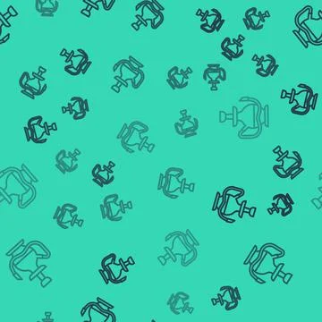 Black line Hookah icon isolated seamless pattern on green background.  Vector Stock Illustration
