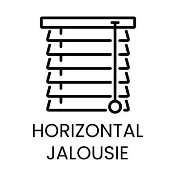 Black line of horizontal blinds with text Stock Illustration