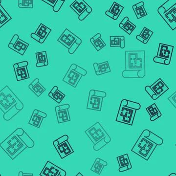 Black line House plan icon isolated seamless pattern on green background. Vector Ilustración de archivo