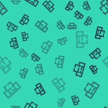 Black line House plan icon isolated seamless pattern on green background. Vector Ilustración de archivo