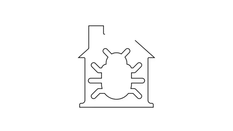 Black line House system bug concept icon isolated on white background. Code bug Stock Footage 138974913