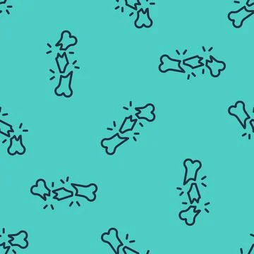 Black line Human broken bone icon isolated seamless pattern on green background Stockillustratie