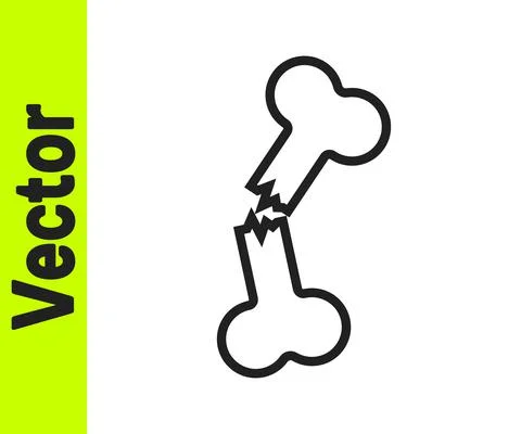 Black line Human broken bone icon isolated on white background. Vector Stock Illustration