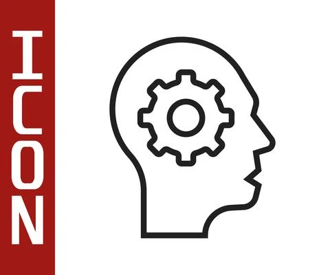 Black line Human head with gear inside icon isolated on white background Stock Illustration