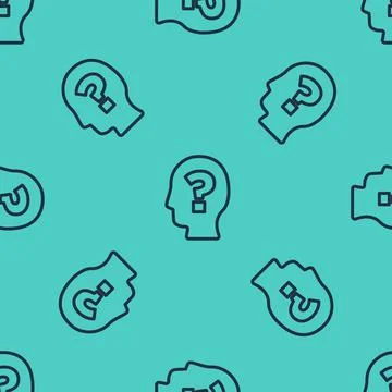 Black line Human head with question mark icon isolated seamless pattern on green Stockillustratie