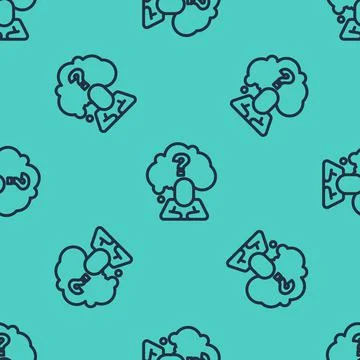 Black line Human head with question mark icon isolated seamless pattern on green 스톡 일러스트