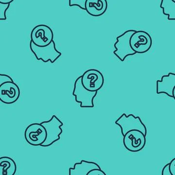 Black line Human head with question mark icon isolated seamless pattern on green 스톡 일러스트