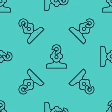Black line Human head with question mark icon isolated seamless pattern on green イラスト素材