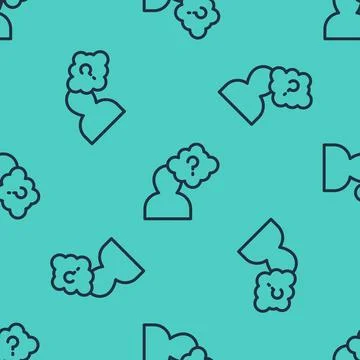Black line Human head with question mark icon isolated seamless pattern on gr Ilustración de archivo