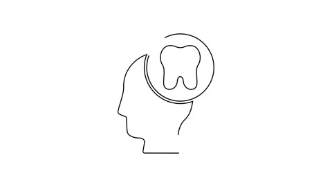 Black line Human head with tooth icon isolated on white background. Tooth symbol Stock Footage 138855076