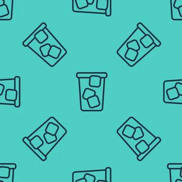 Black line Ice tea icon isolated seamless pattern on green background. Iced tea Stockillustratie