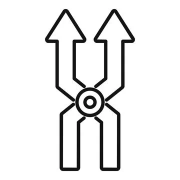 Black line icon of arrows splitting into two directions, representing choice or Ilustración de archivo