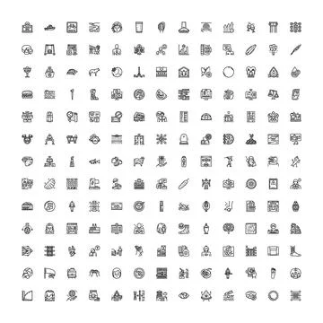 Black line icon collection diverse vector set Stock Illustration