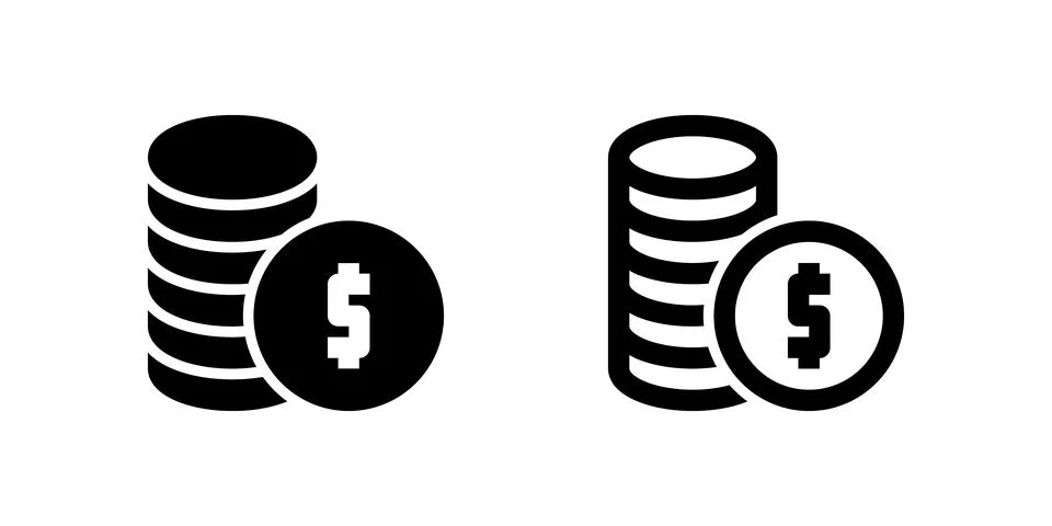 A black line icon depicting a stack of coins, symbolizing money, currency, .. Stock Illustration
