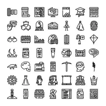 Black line icons presenting science technology education concept Stock Illustration