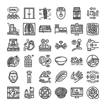 Black line icons presenting various concepts set 库存插图